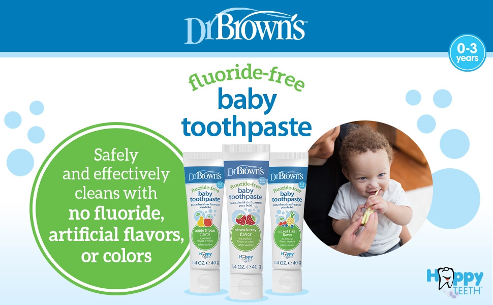 Dr. Brown's fluoride free baby toothpaste safely & effectly cleans, no artificial flavors colors 